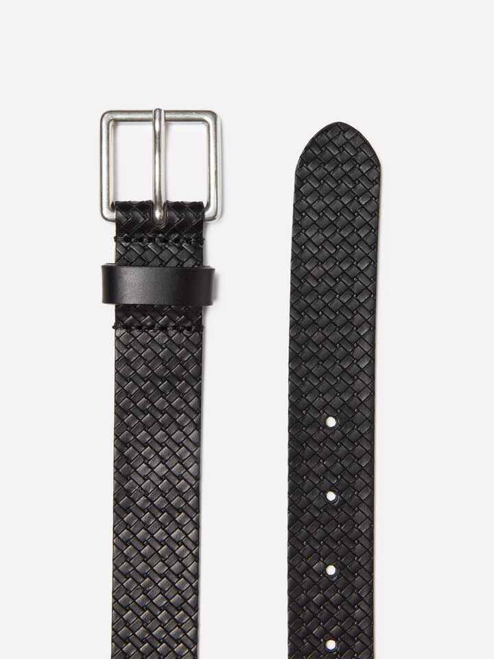 Black leather belt with woven effect - men's belts - Black | Sisley image number 2